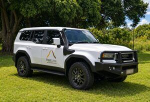 While Toyota LandCruiser Prado 250 FleetCrew hire vehicle in a park